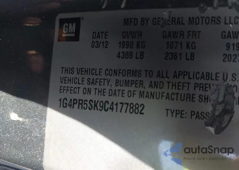 2012 Buick Verano Convenience Group from USA, damaged, VIN 1G4PR5SK9C4177882